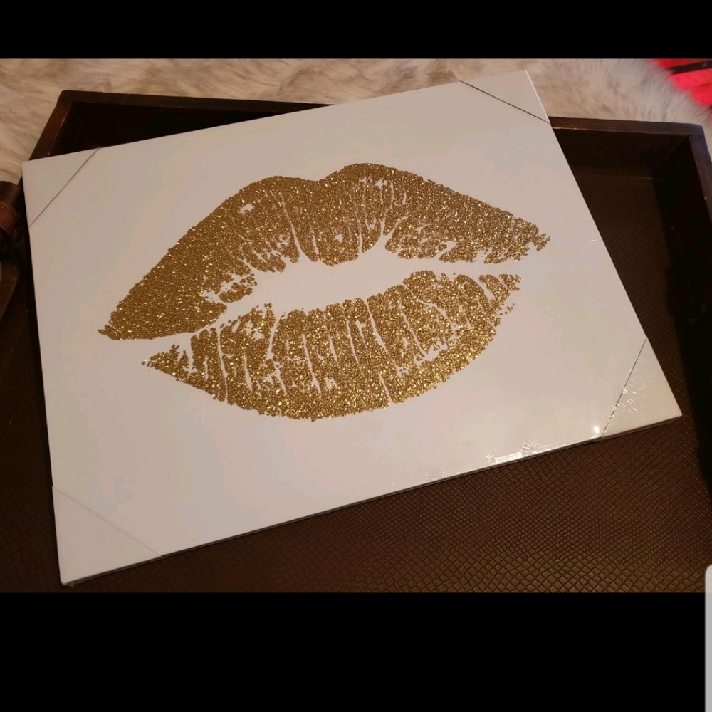 Gold Glitter Lips on Canvas
